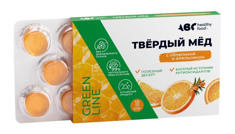 АВС хэлси фуд твердый мед апельсин облепиха 30г