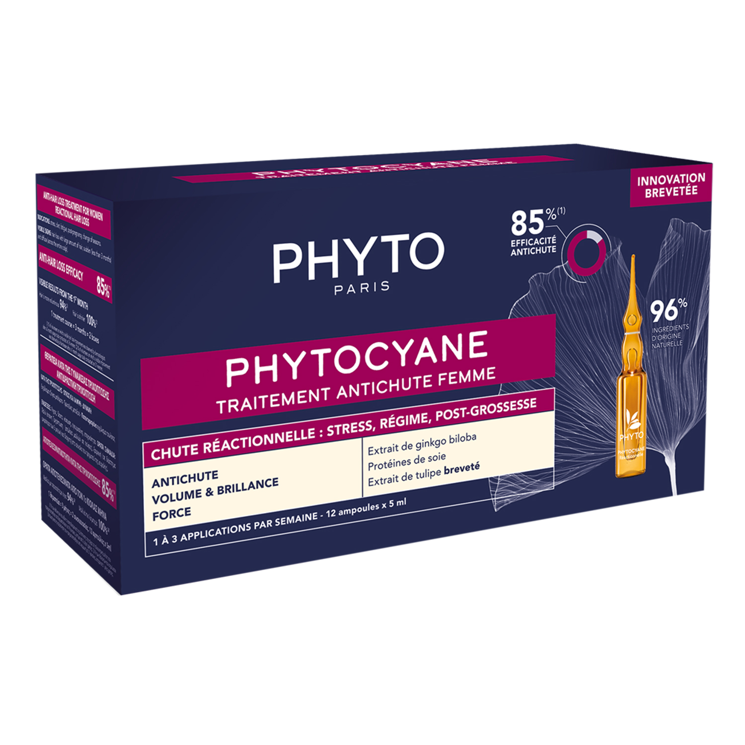 Phytosolba Phytocyane сыворотка против выпадения волос для женщин в ампулах реакционное выпадение 12×5мл