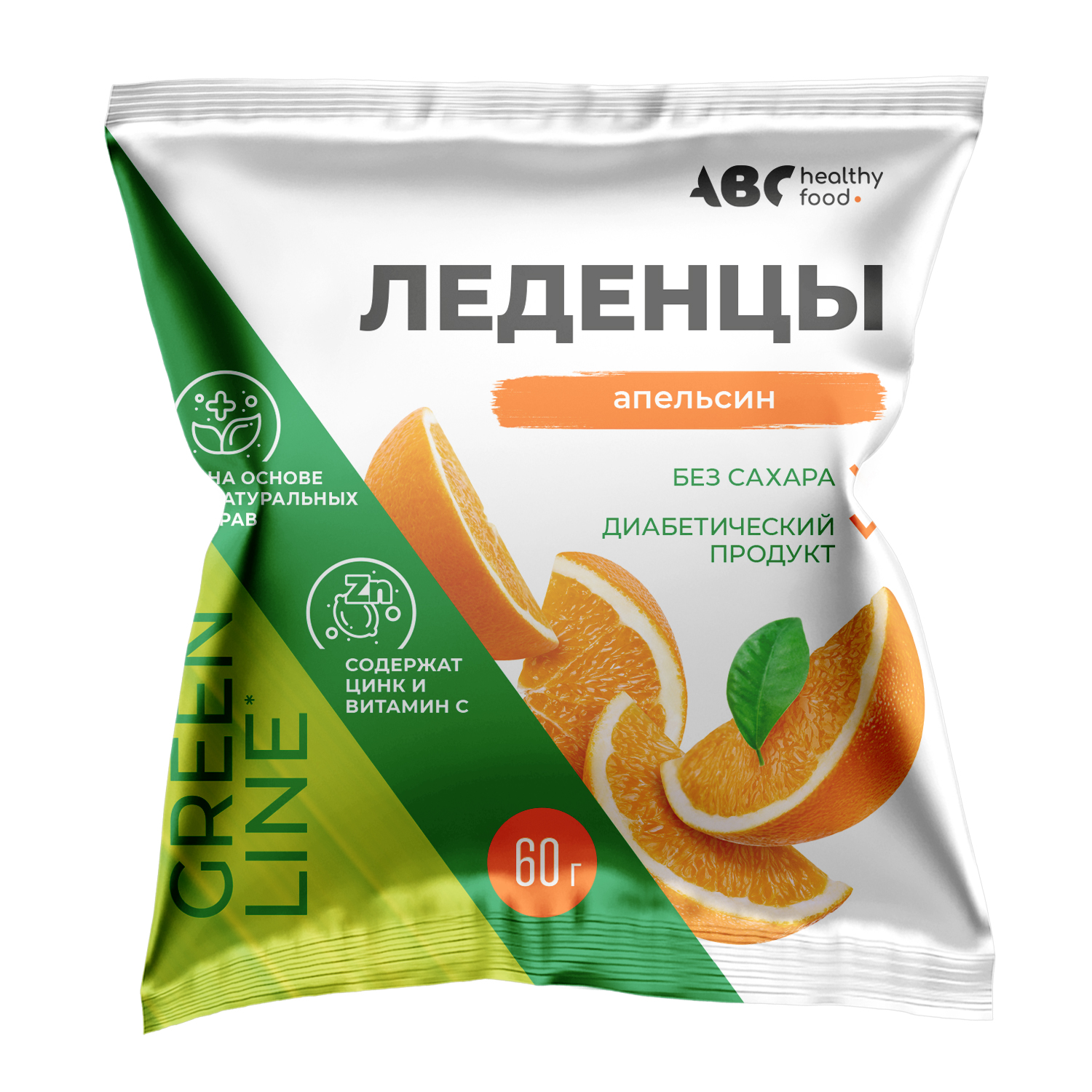 АВС хэлси фуд леденцы с цинком и вит.С апельсин б сах. 60г
