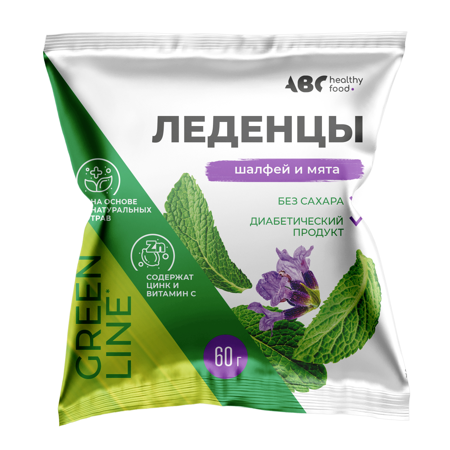 АВС хэлси фуд леденцы с цинком и вит.С шалфей и мята б сах. 60г