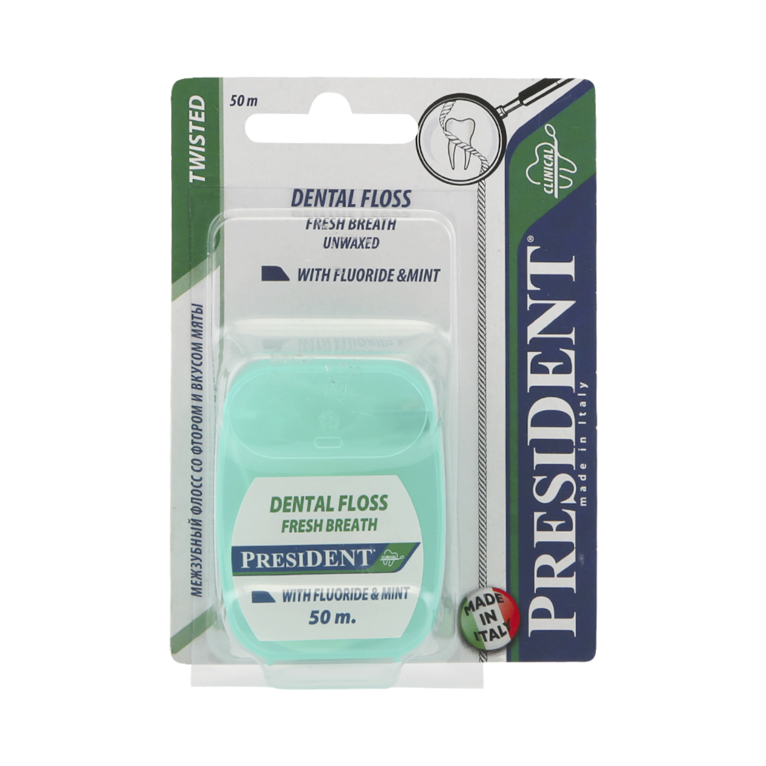 ПрезиДент нить зубная мята фтор 50м 102